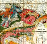 Geologická mapa Německa (i s okolními zeměmi). Kroužkem vyznačen Schwarzwald a naše Českomoravská vrchovina.